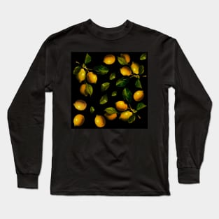 Lemon watercolor dark pattern Long Sleeve T-Shirt